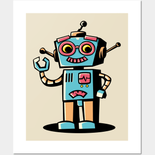 retro robot Posters and Art